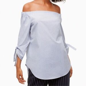 ARITZIA Babaton Malik Off Shoulder Cotton Poplin Blouse, Blue/White, Size